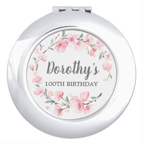 100th Birthday Gift Pink Cherry Blossom Compact Mirror