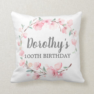100th Birthday Gift Pink Cherry Blossom Floral Throw Pillow