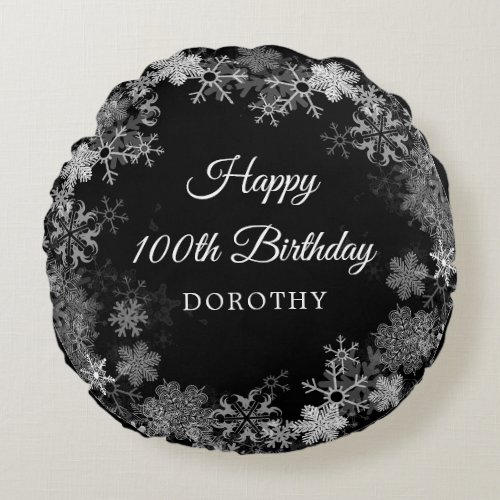 100th Birthday Gift Winter Wonderland Snowflake Round Pillow