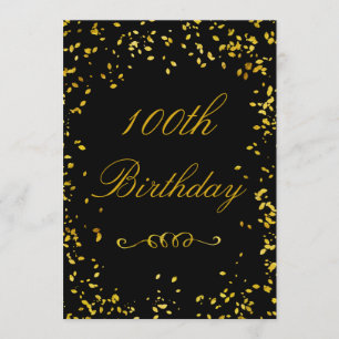 100th Birthday Glamorous Gold Confetti Invitation