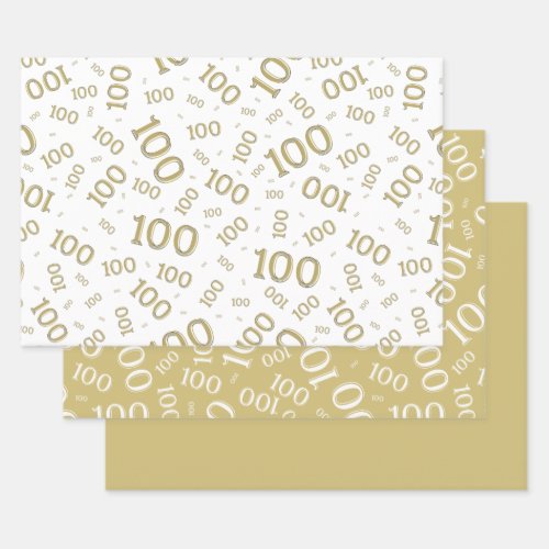 100th Birthday Gold and White Number Pattern 100 Wrapping Paper Sheets