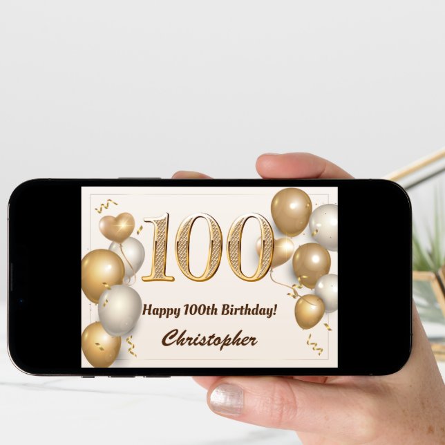 100th Birthday Gold Balloons and Confetti Birthday Card (Front Digital)