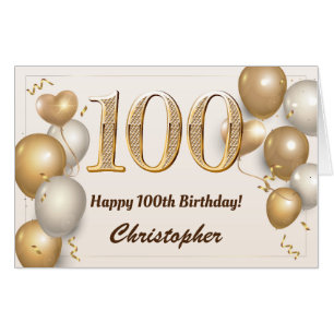 100th Birthday Gold Balloons Confetti Extra Large Card