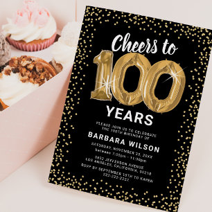 100th Birthday Gold Balloons Invitation