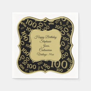 100th Birthday Gold/Black Number Pattern Napkins