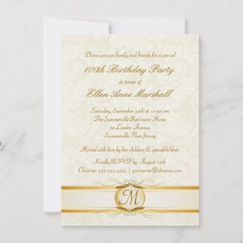 100th Birthday - Gold Damask Photo Invitation 