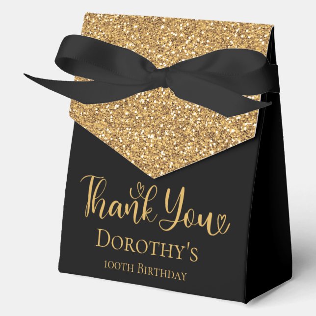 100th Birthday Gold Glitter Thank You Favor Boxes (Front)