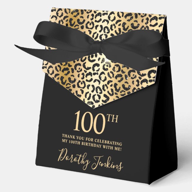 100th Birthday Gold Leopard Print Thank You  Favor Boxes (Front)