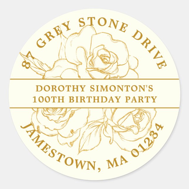 100th Birthday Gold Rose Return Address Label (Front)