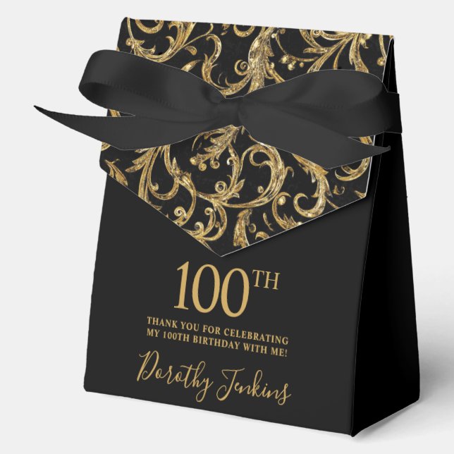 100th Birthday Gold Swirls Thank You  Favor Boxes (Front)