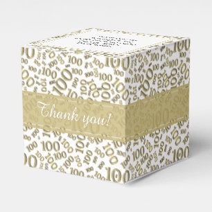 100th Birthday Gold/White Random Number Pattern Favor Boxes