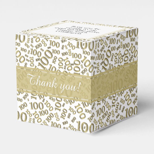 100th Birthday Gold/White Random Number Pattern Favor Boxes (Front Side)