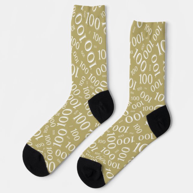 100th Birthday Gold/White Random Number Pattern Socks (Left)