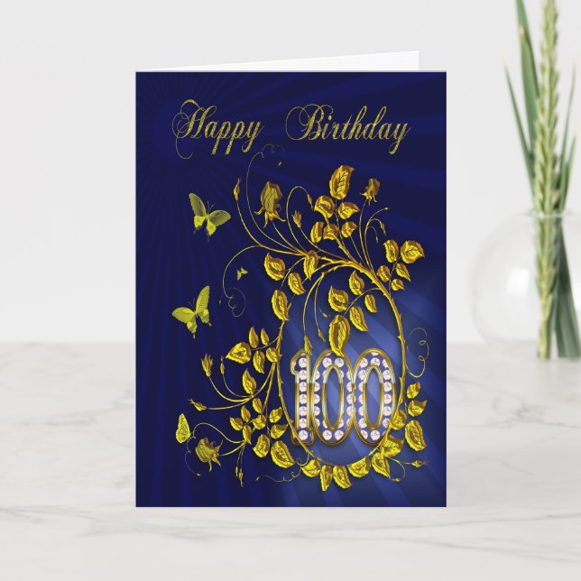 100th Birthday golden butterflies Card (Front)