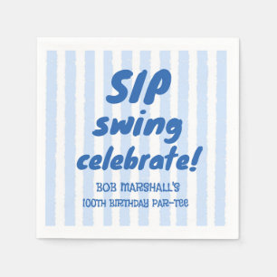 100th Birthday Golf Bold Blue Typography Stripes Napkins
