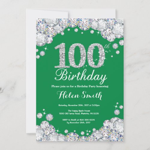 100th Birthday Green Silver Diamond