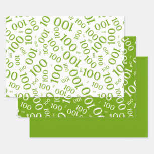 100th Birthday Green/White Number Pattern 100 Wrapping Paper Sheets
