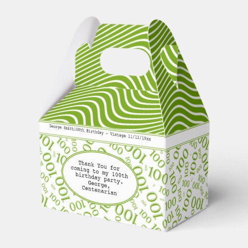 100th Birthday GreenWhite Number Pattern Favor Boxes