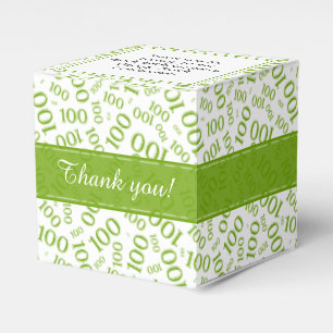100th Birthday Green/White Random Number Pattern Favor Boxes