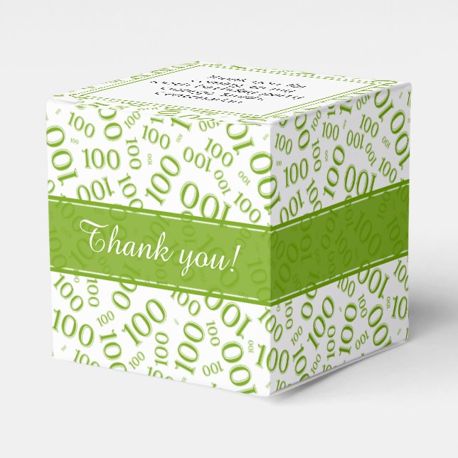 100th Birthday Green/White Random Number Pattern Favor Boxes (Front Side)