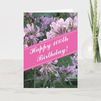 100th Birthday Greeting Card With Pink Flowers by photoedit at Zazzle