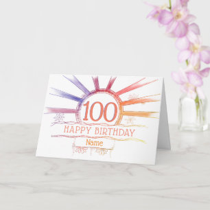 100th Birthday hand drawn multi-colored sunburst Card