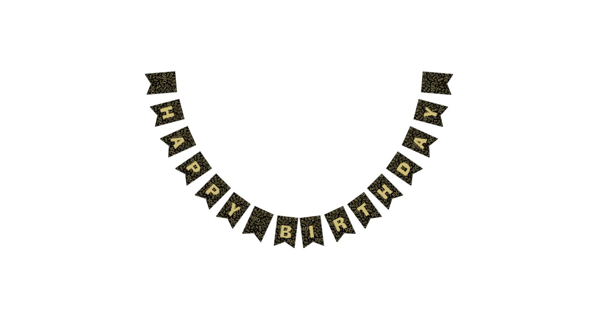 100th Birthday Happy Birthday Bold Gold And Black Bunting Flags