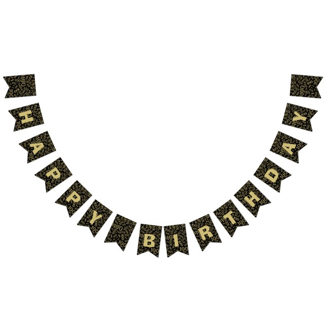 100th Birthday Happy Birthday Bold Gold And Black Bunting Flags (All)
