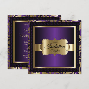 100th Birthday in a Deep Purple & Gold Pattern Invitation