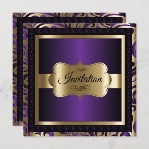 100th Birthday in a Deep Purple  Gold Pattern Invitation