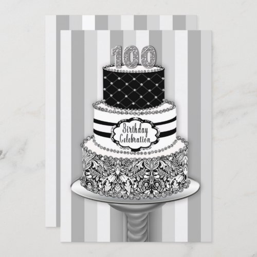 100th Birthday Invitation 3_Tier Cake Invitation