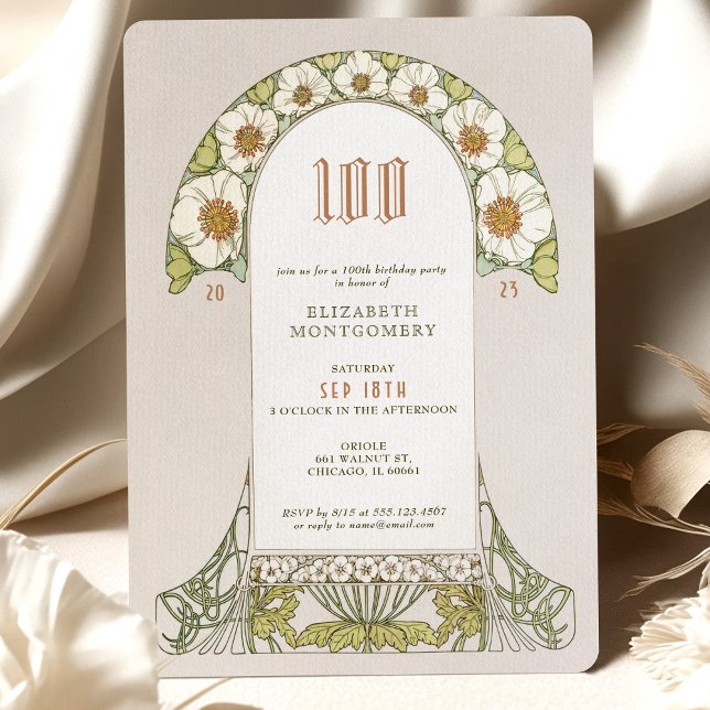 100th Birthday Invitation Art Nouveau by Mucha (Creator Uploaded)