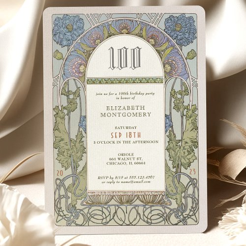 100th Birthday Invitation Art Nouveau by Mucha