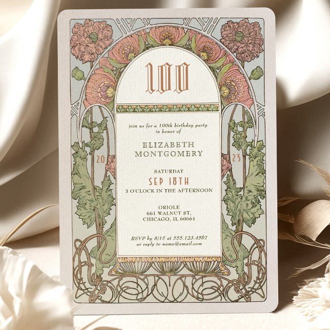 100th Birthday Invitation Art Nouveau by Mucha (Creator Uploaded)