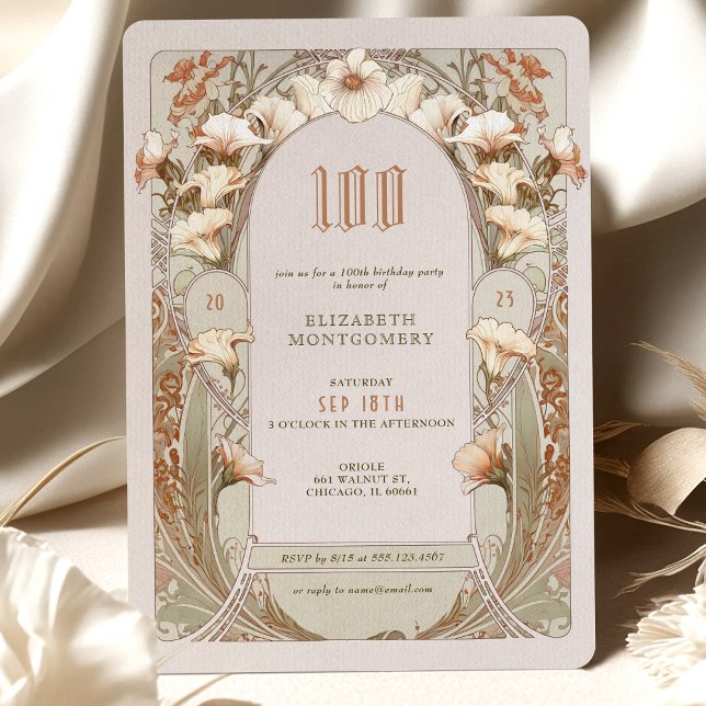 100th Birthday Invitation Art Nouveau by Mucha (Creator Uploaded)