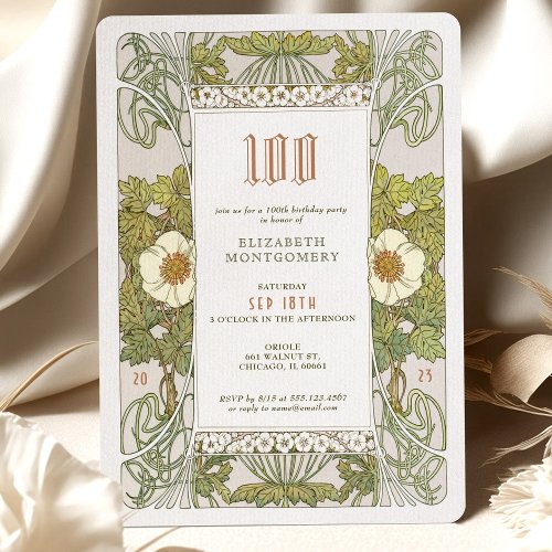 100th Birthday Invitation Art Nouveau by Mucha
