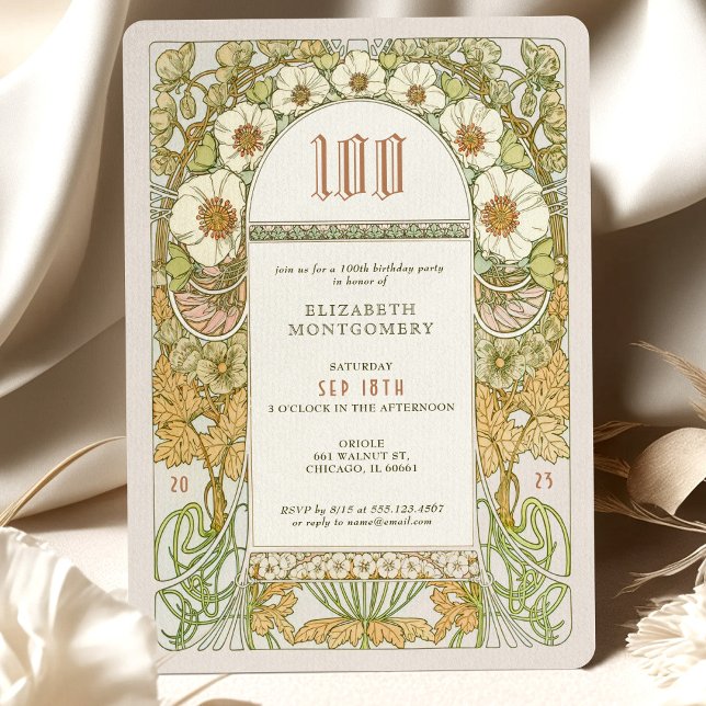 100th Birthday Invitation Art Nouveau by Mucha (Creator Uploaded)