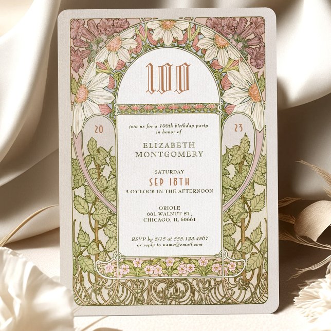 100th Birthday Invitation Art Nouveau Daisies (Creator Uploaded)