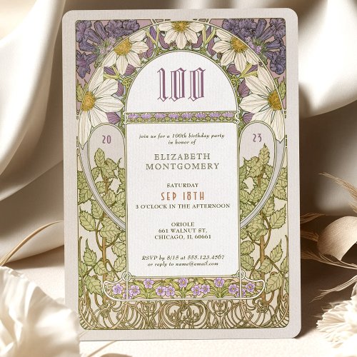 100th Birthday Invitation Art Nouveau Daisies
