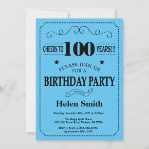 100th Birthday Invitation Black and Blue