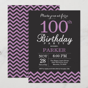 100th Birthday Invitation Black and Purple