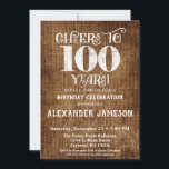 100th Birthday Invitation Brown Linen Rustic Cheer<br><div class="desc">A rustic 100th birthday party invitation in Brown linen with white type that says cheers to 100 years. Great for casual birthday celebrations. Suitable for men's or women's birthday parties.</div>