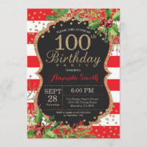 100th Birthday Invitation Christmas Red Black Gold