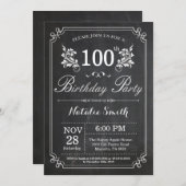 100th Birthday Invitation Floral Chalkboard (Front/Back)