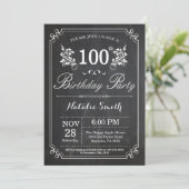 100th Birthday Invitation Floral Chalkboard (Standing Front)