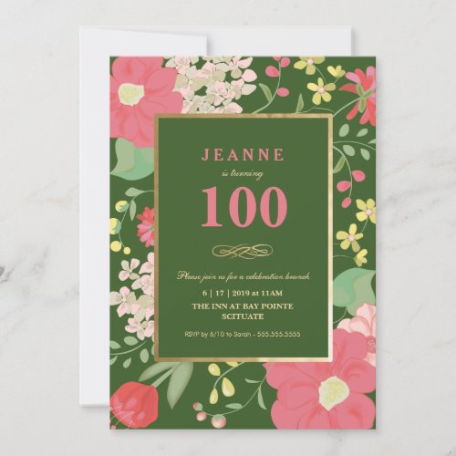 100th Birthday Invitation _ Gold Elegant Floral