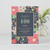 100th Birthday Invitation - Gold, Elegant Floral (Standing Front)