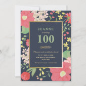100th Birthday Invitation - Gold, Elegant Floral (Front)