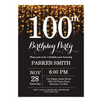 100th Birthday Invitation Gold Glitter