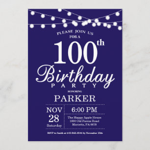 100th Birthday Invitation Navy Blue